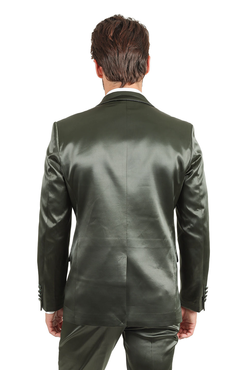 Barabas Men's Solid Color Satin Metallic Shine Luxury Blazer 2BL1010 Olive