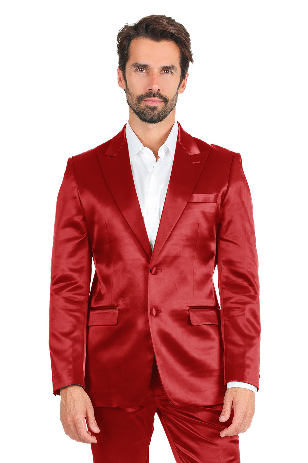 Barabas Men's Solid Color Satin Metallic Shine Luxury Blazer 2BL1010 Red
