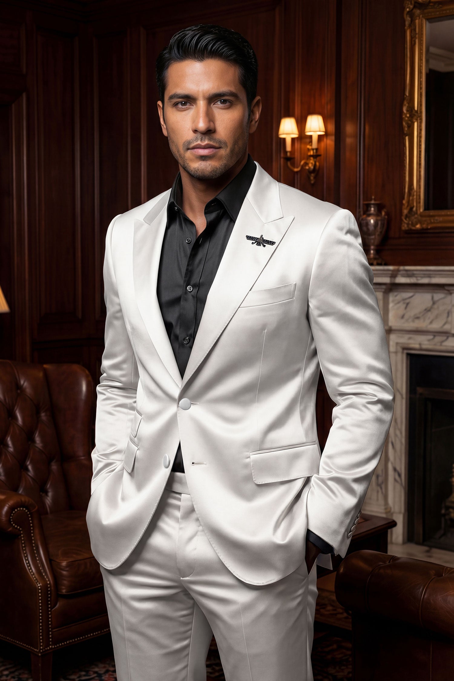 Barabas Men's Solid Color Satin Metallic Shine Luxury Blazer 2BL1010 White