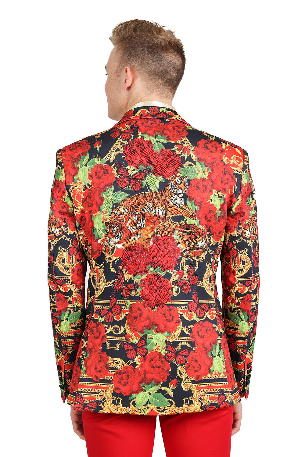 BARABAS Men's floral Tiger Parrot Printed Notch Lapel Blazer 2BL20BARABAS Men's Rhinestone Floral Tiger Parrot Notch Lapel Blazer 2BL20