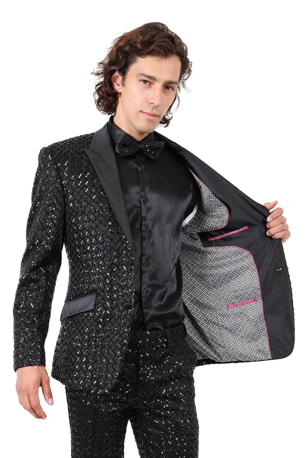 BARABAS Men's Diamond Sequin Design Notched black Blazer 2BL3099 Black