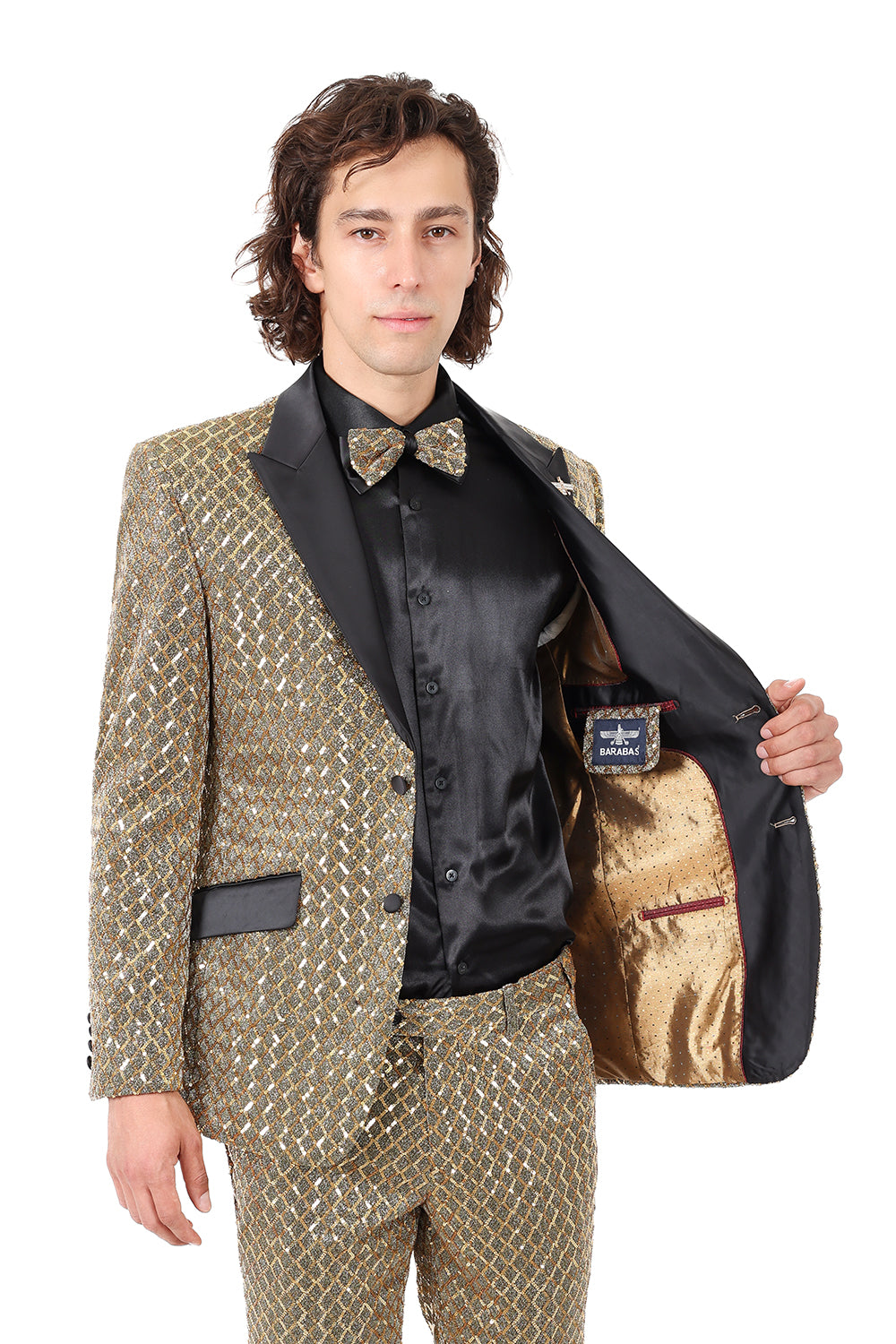 BARABAS Men's Diamond Sequin Design Notched black Blazer 2BL3099 Gold