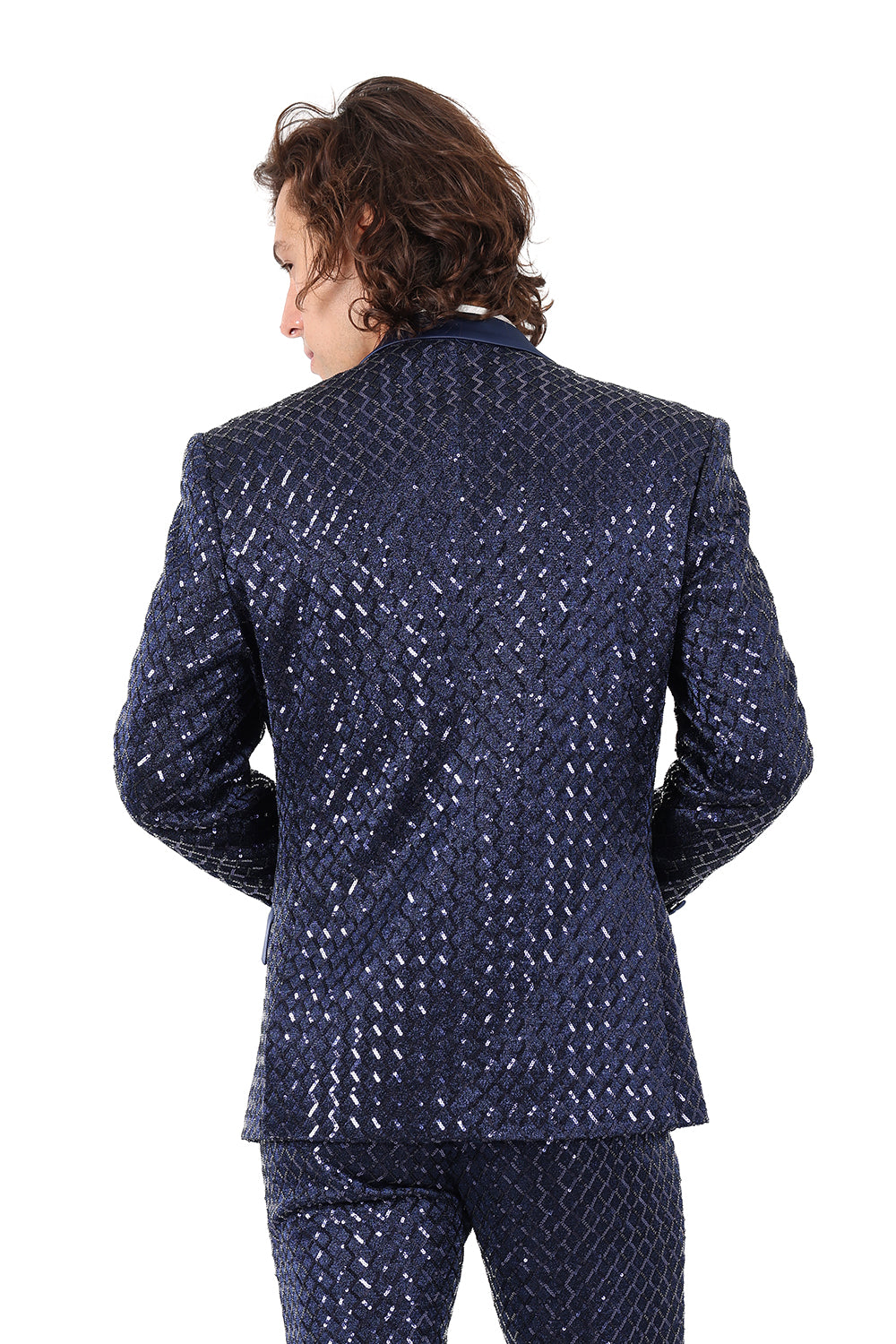 BARABAS Men's Diamond Sequin Design Notched black Blazer 2BL3099 Navy