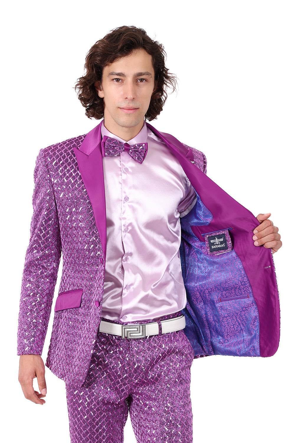 BARABAS Men's Diamond Sequin Design Notched black Blazer 2BL3099 Purple