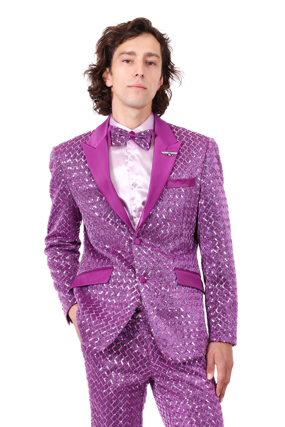 BARABAS Men's Diamond Sequin Design Notched black Blazer 2BL3099 Purple