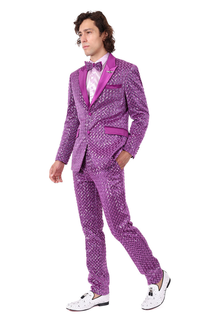 Barabas Men's Sequin Diamond Design Shiny Chino Pants 2CP3099 Purple