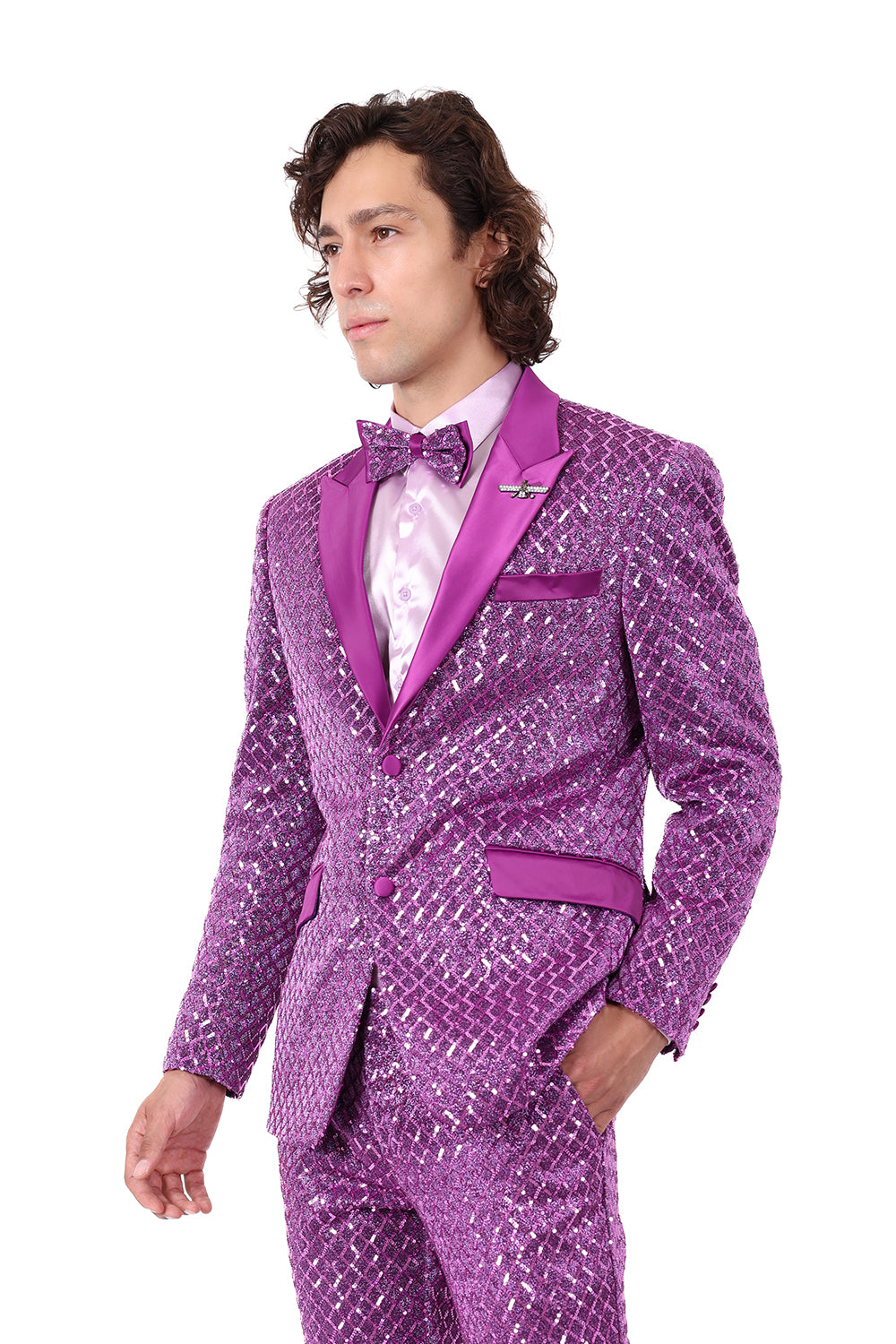 BARABAS Men's Diamond Sequin Design Notched black Blazer 2BL3099 Purple