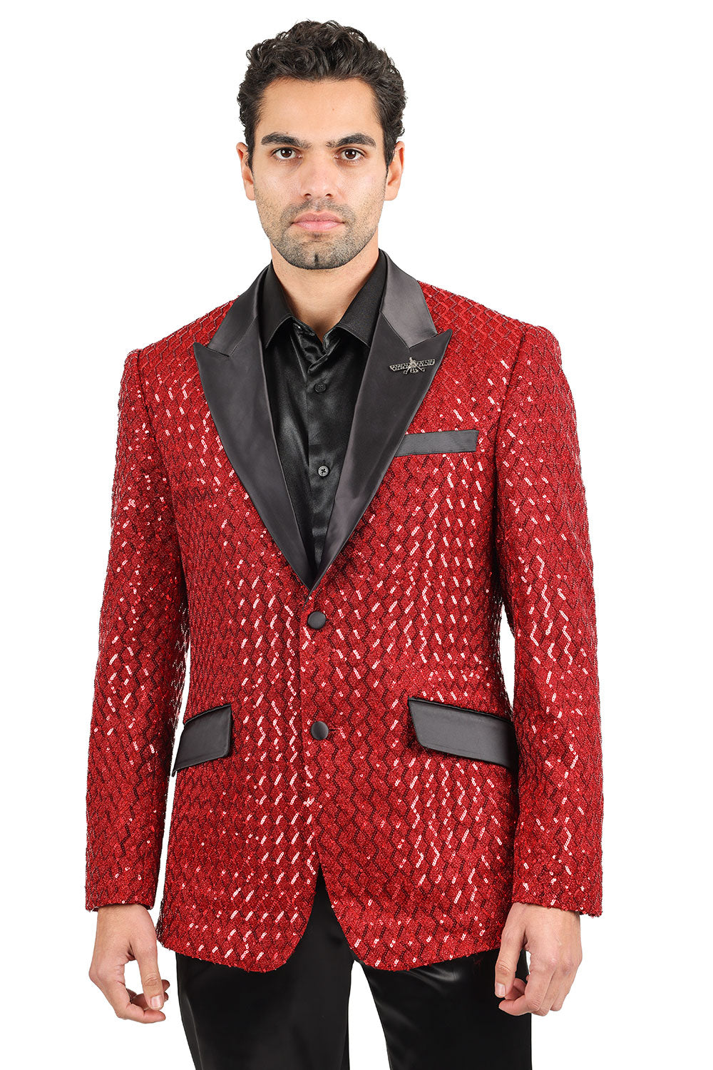 BARABAS Men's Diamond Sequin Design Notched black Blazer 2BL3099 Red