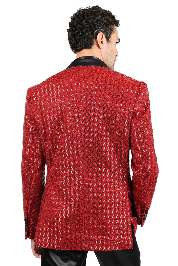 BARABAS Men's Diamond Sequin Design Notched black Blazer 2BL3099 Red