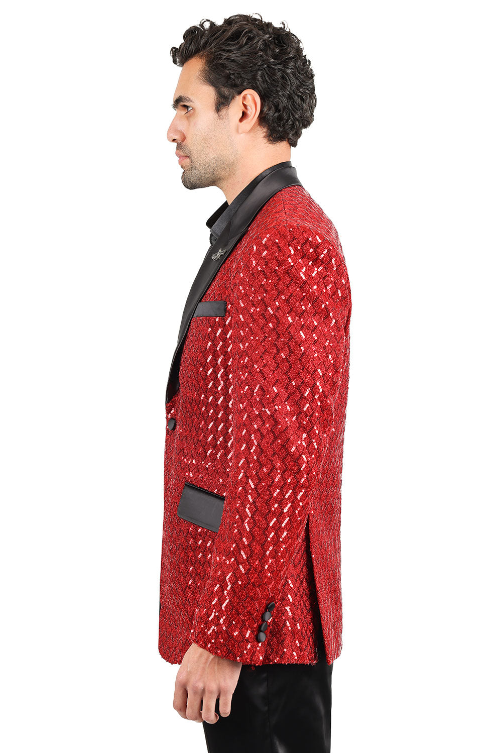 BARABAS Men's Diamond Sequin Design Notched black Blazer 2BL3099 Red