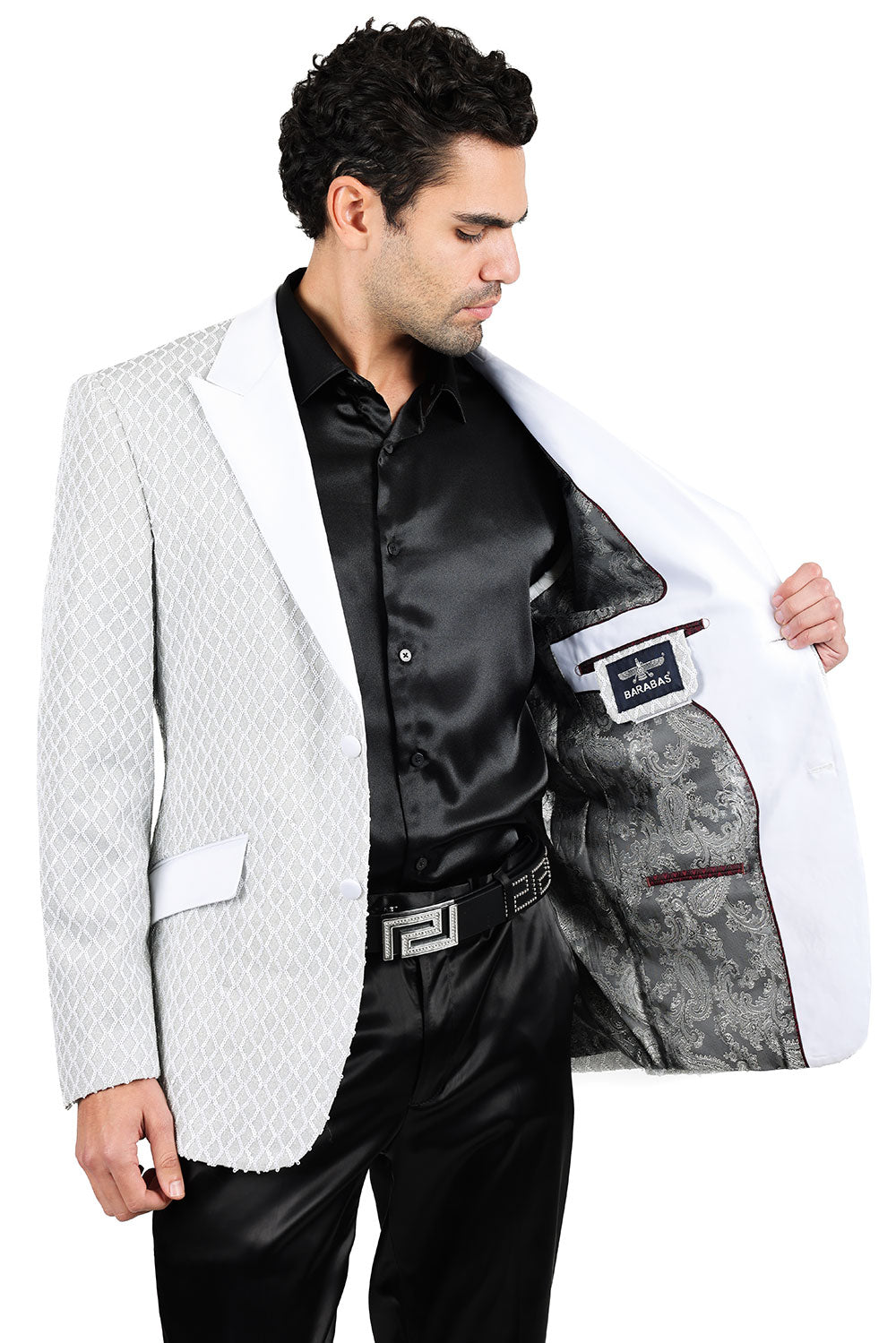 BARABAS Men's Diamond Sequin Design Notched black Blazer 2BL3099 White