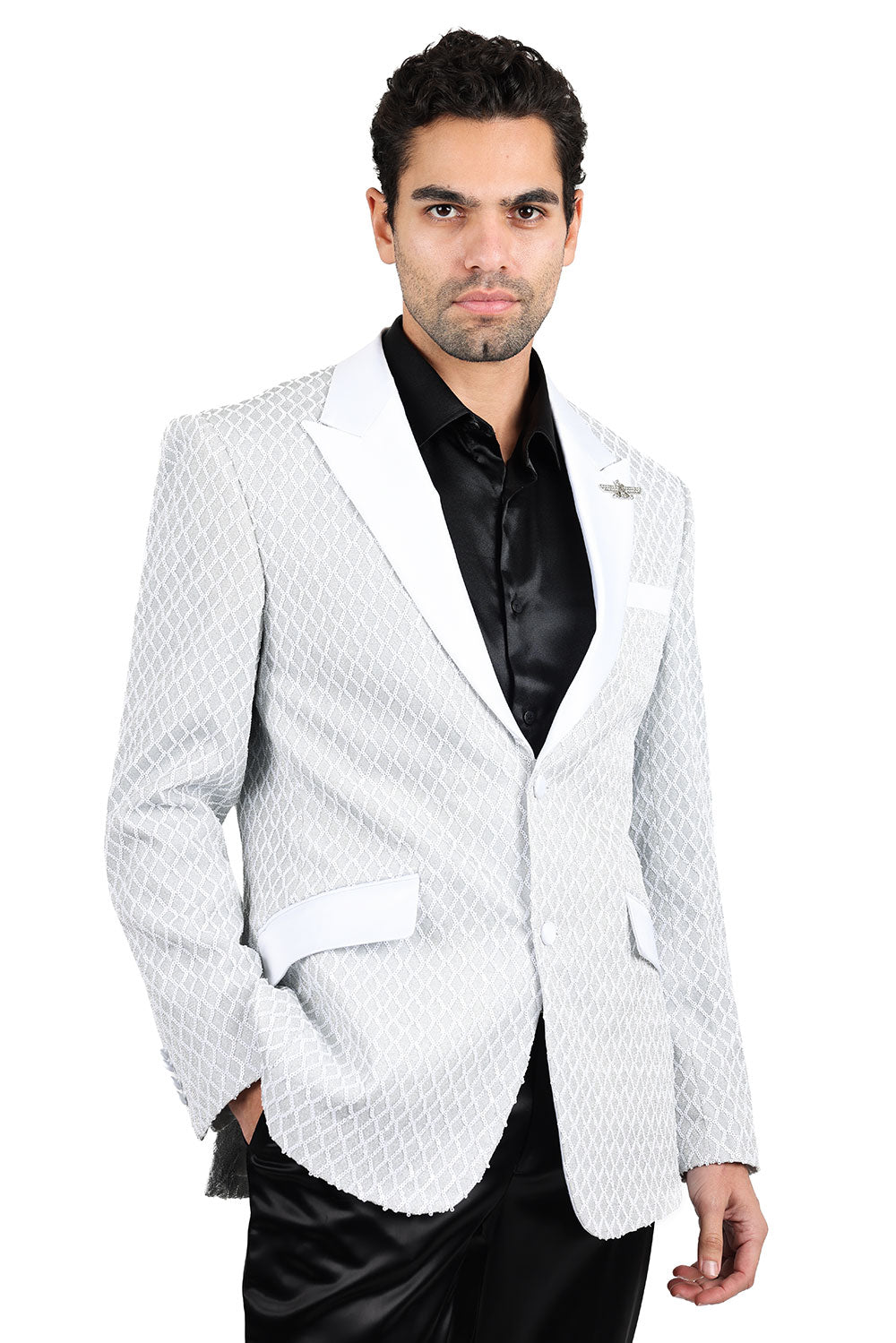 BARABAS Men's Diamond Sequin Design Notched black Blazer 2BL3099 White
