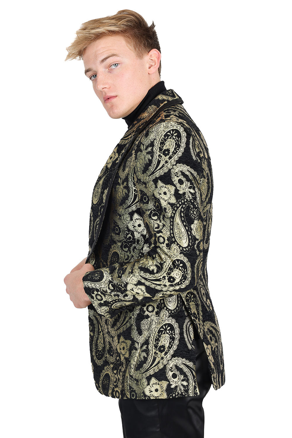 BARABAS Men's Paisley Shawl Lapel Luxury Blazer 2BL3101 Black Gold