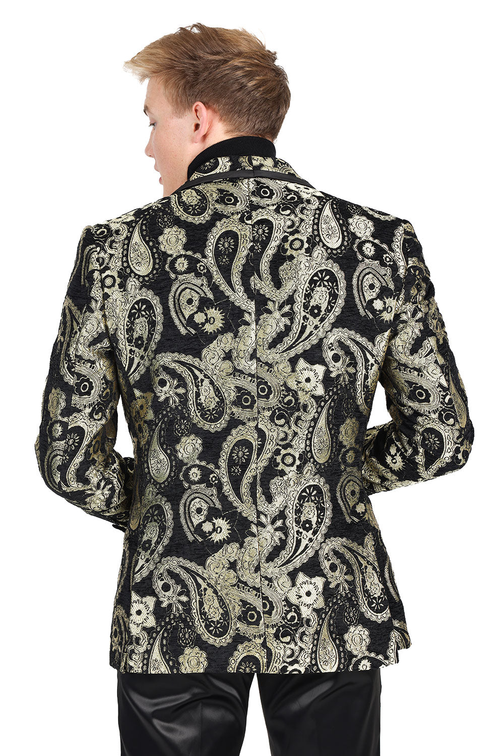 BARABAS Men's Paisley Shawl Lapel Luxury Blazer 2BL3101 Black Gold