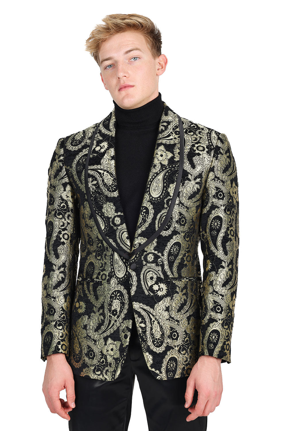 BARABAS Men's Paisley Shawl Lapel Luxury Blazer 2BL3101 Black Gold