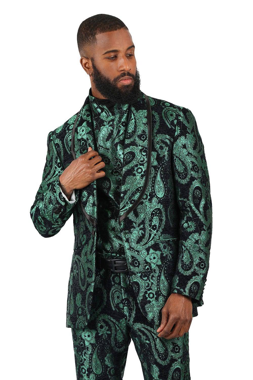 BARABAS Men's Paisley Shawl Lapel Luxury Blazer 2BL3101 Green