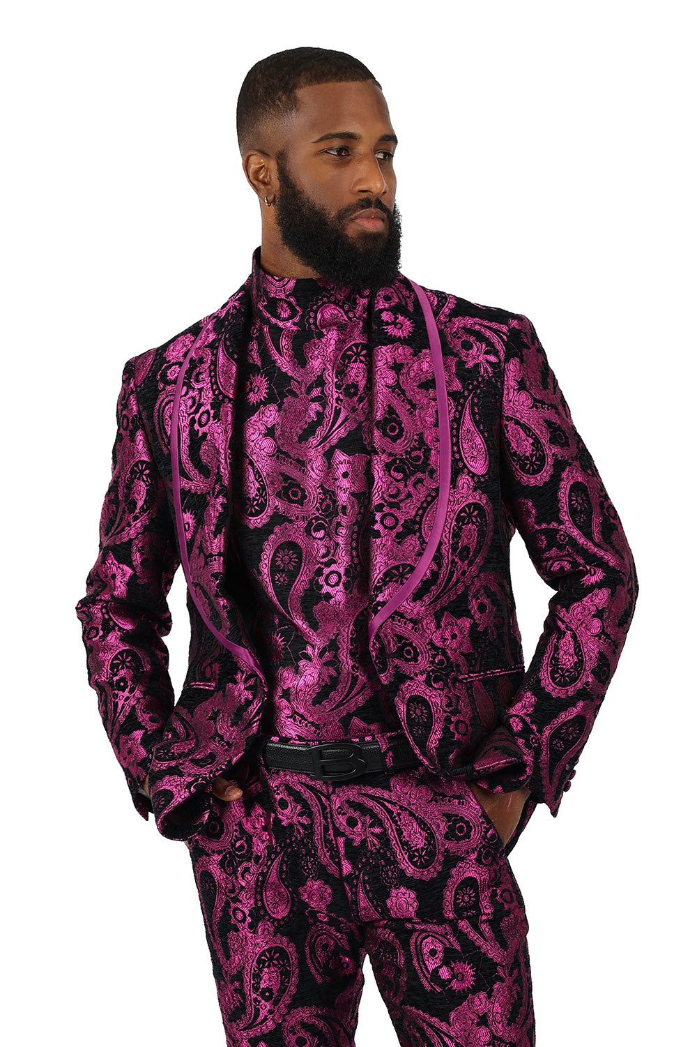 BARABAS Men's Paisley Shawl Lapel Luxury Blazer 2BL3101 Magenta