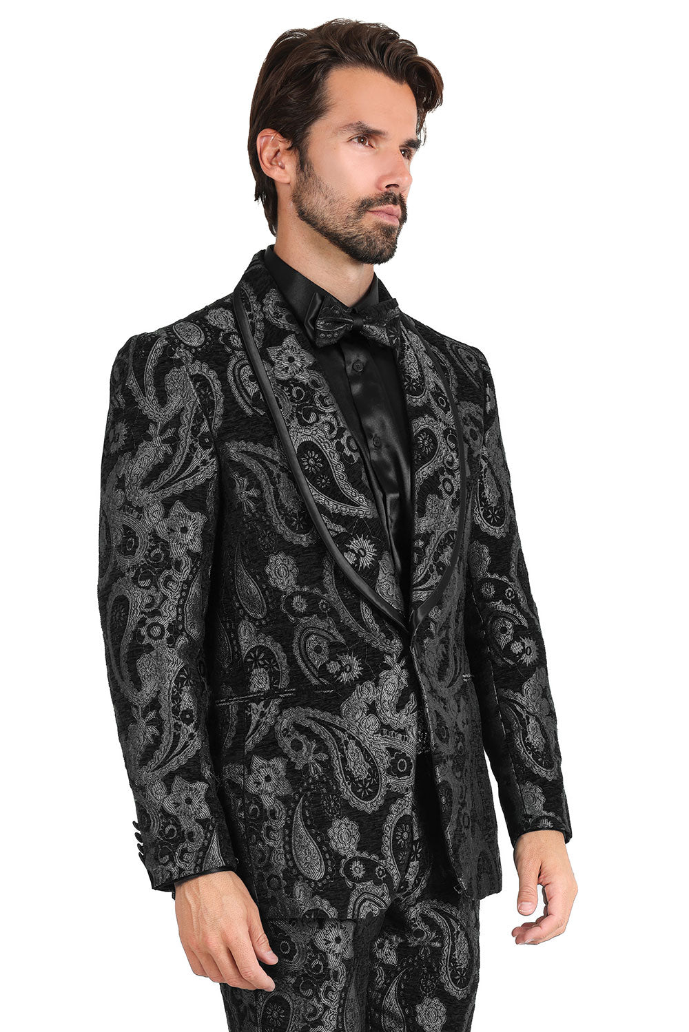 BARABAS Men's Paisley Shawl Lapel Luxury Blazer 2BL3101 Black