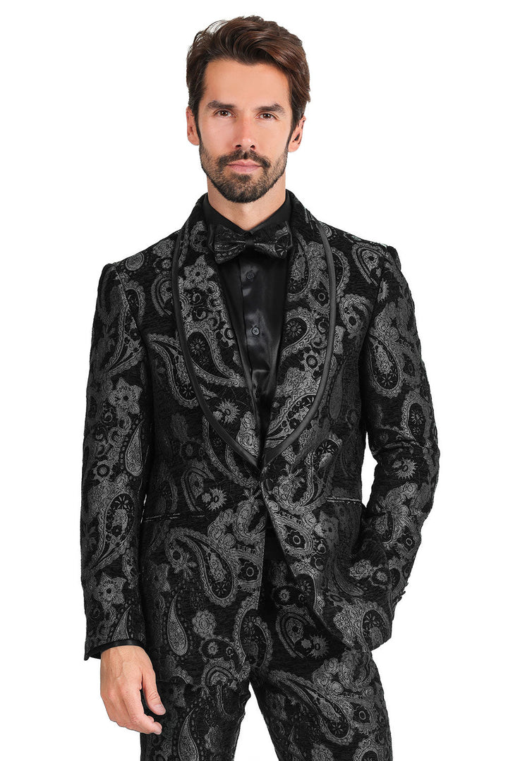 BARABAS Men's Paisley Shawl Lapel Luxury Blazer 2BL3101 Black
