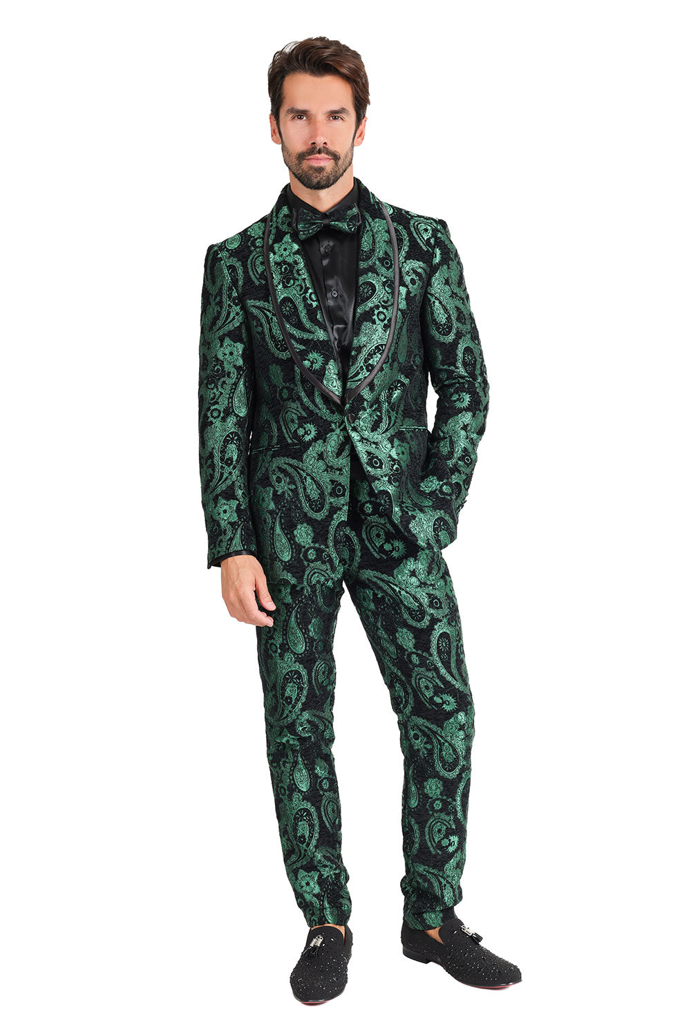 BARABAS Men's Paisley Shawl Lapel Luxury Blazer 2BL3101 Green