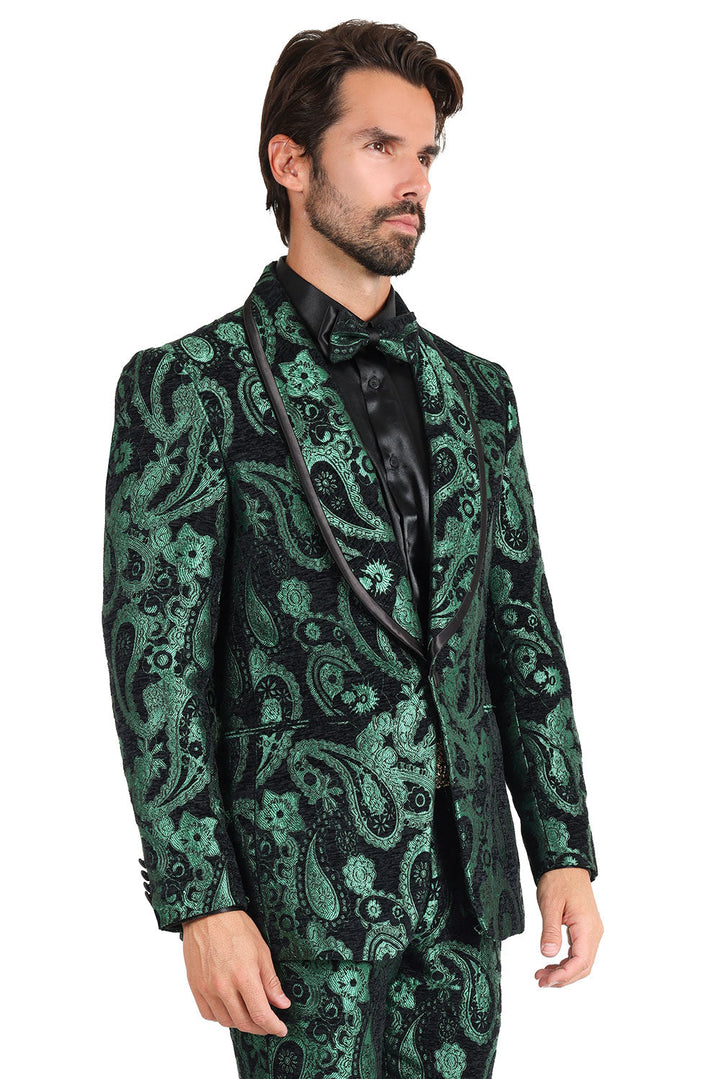 BARABAS Men's Paisley Shawl Lapel Luxury Blazer 2BL3101 Green