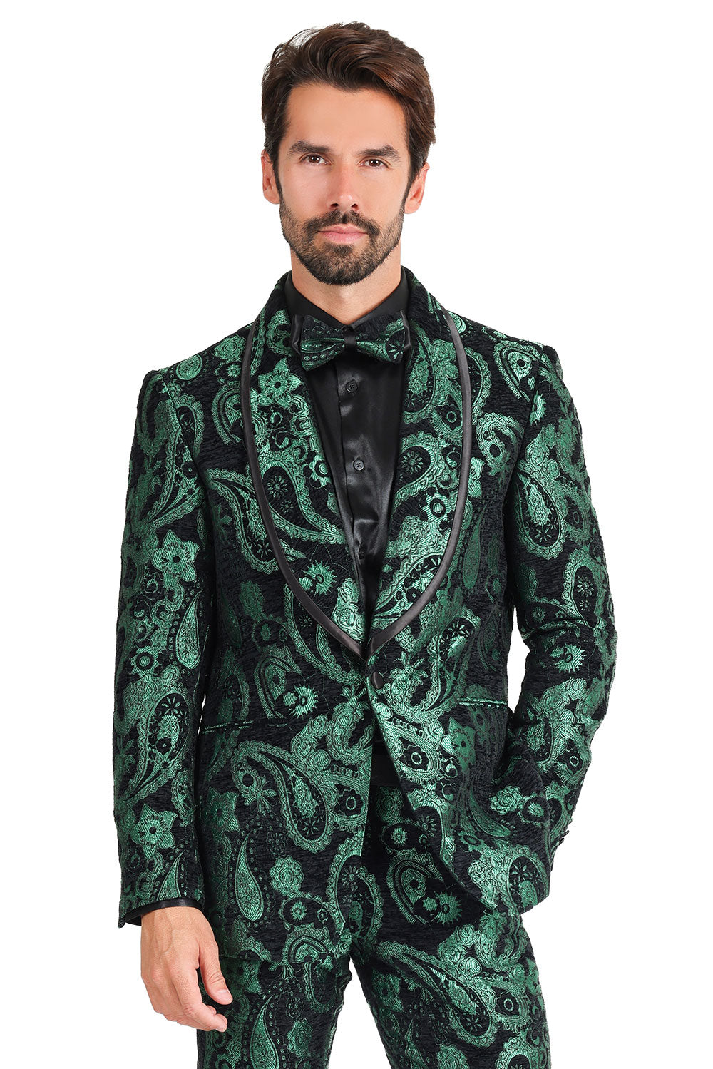 BARABAS Men's Paisley Shawl Lapel Luxury Blazer 2BL3101 Green