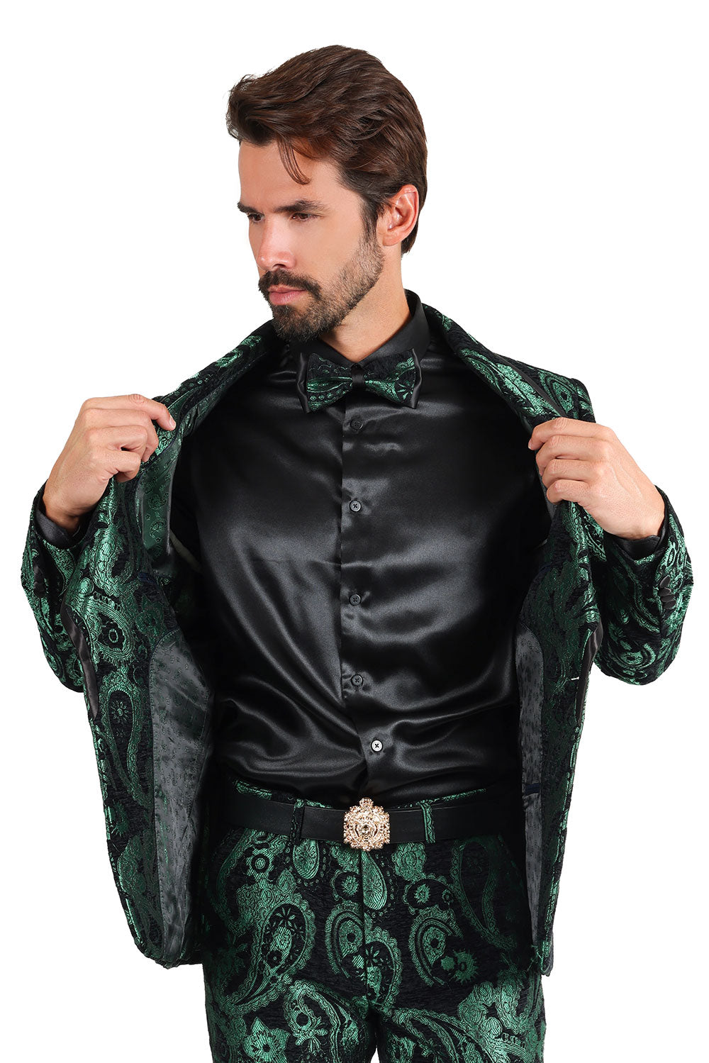 BARABAS Men's Paisley Shawl Lapel Luxury Blazer 2BL3101 Green