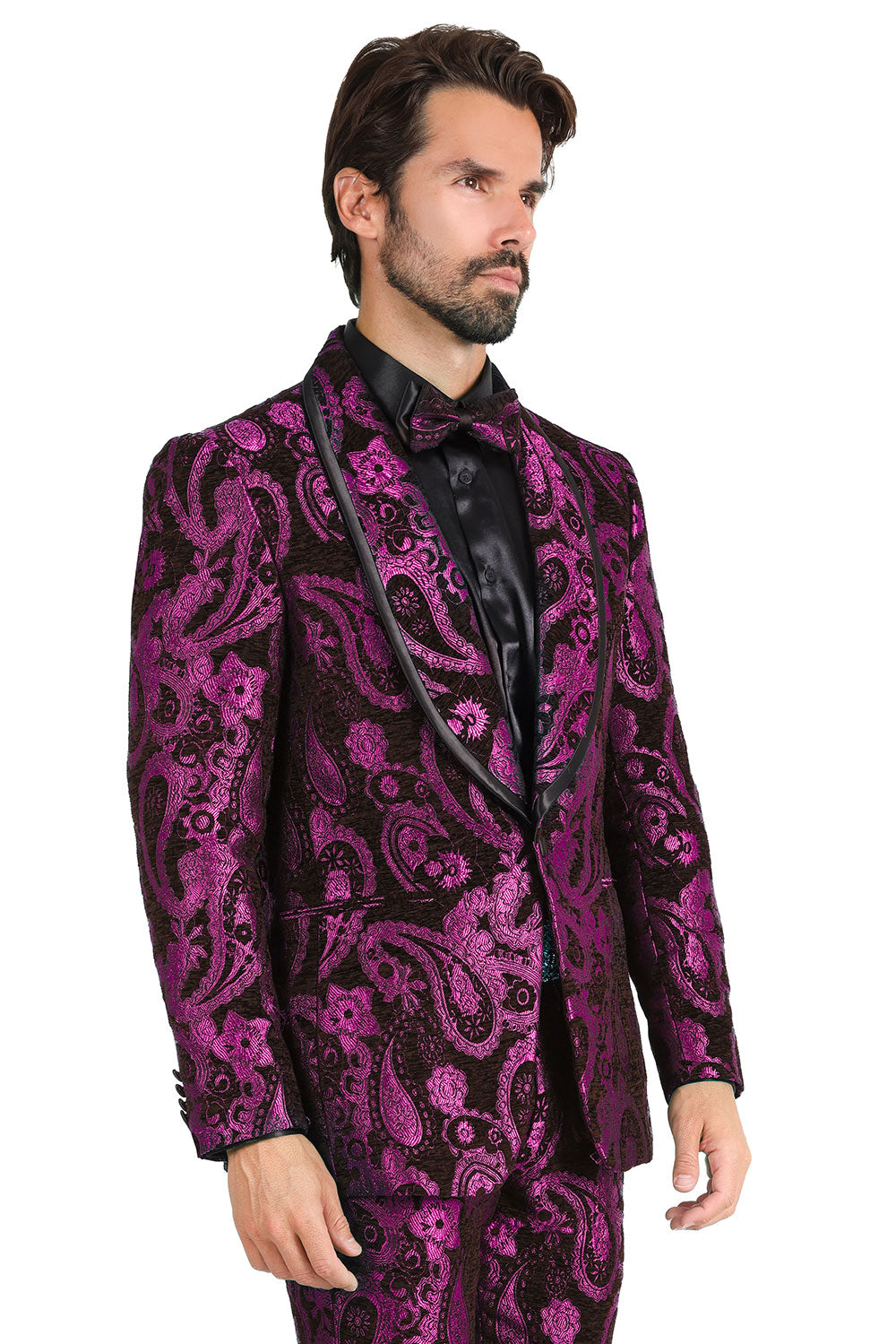 BARABAS Men's Paisley Shawl Lapel Luxury Blazer 2BL3101 Magenta