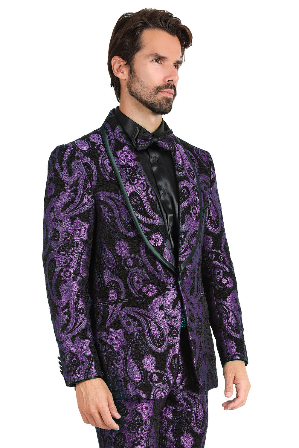 BARABAS Men's Paisley Shawl Lapel Luxury Blazer 2BL3101 Purple