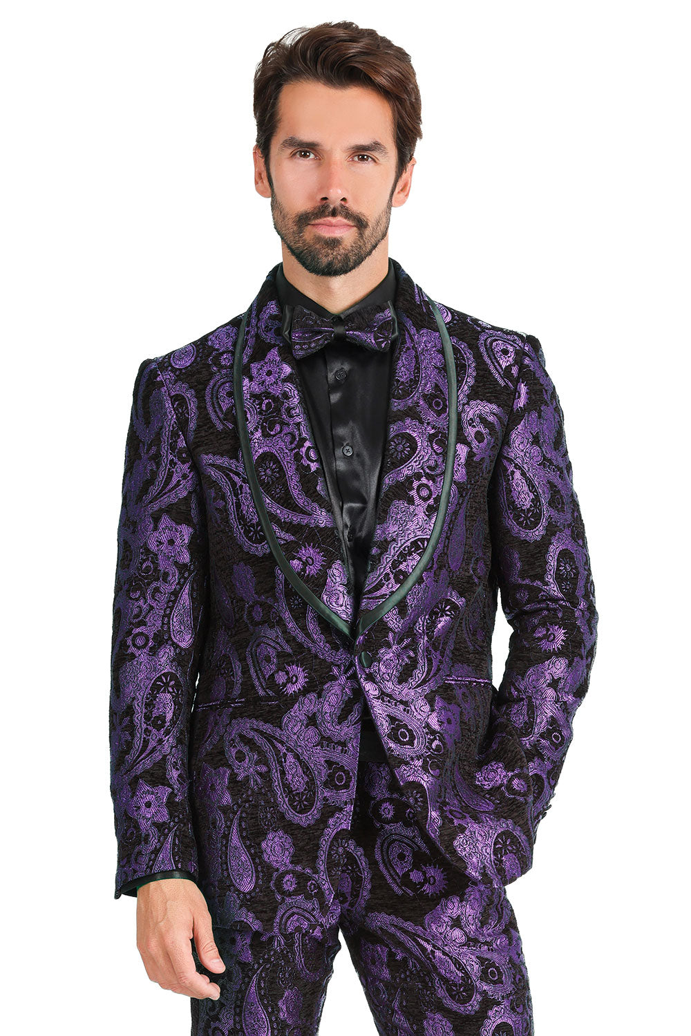 BARABAS Men's Paisley Shawl Lapel Luxury Blazer 2BL3101 Purple