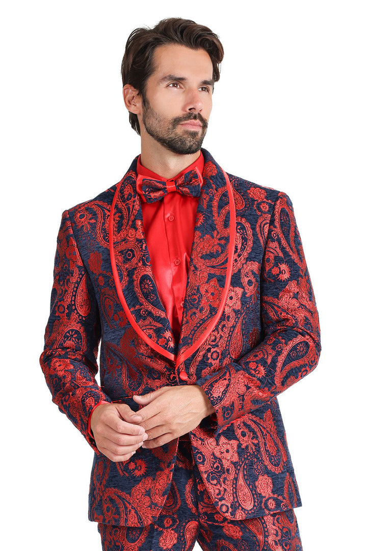 BARABAS Men's Paisley Shawl Lapel Luxury Blazer 2BL3101 Red