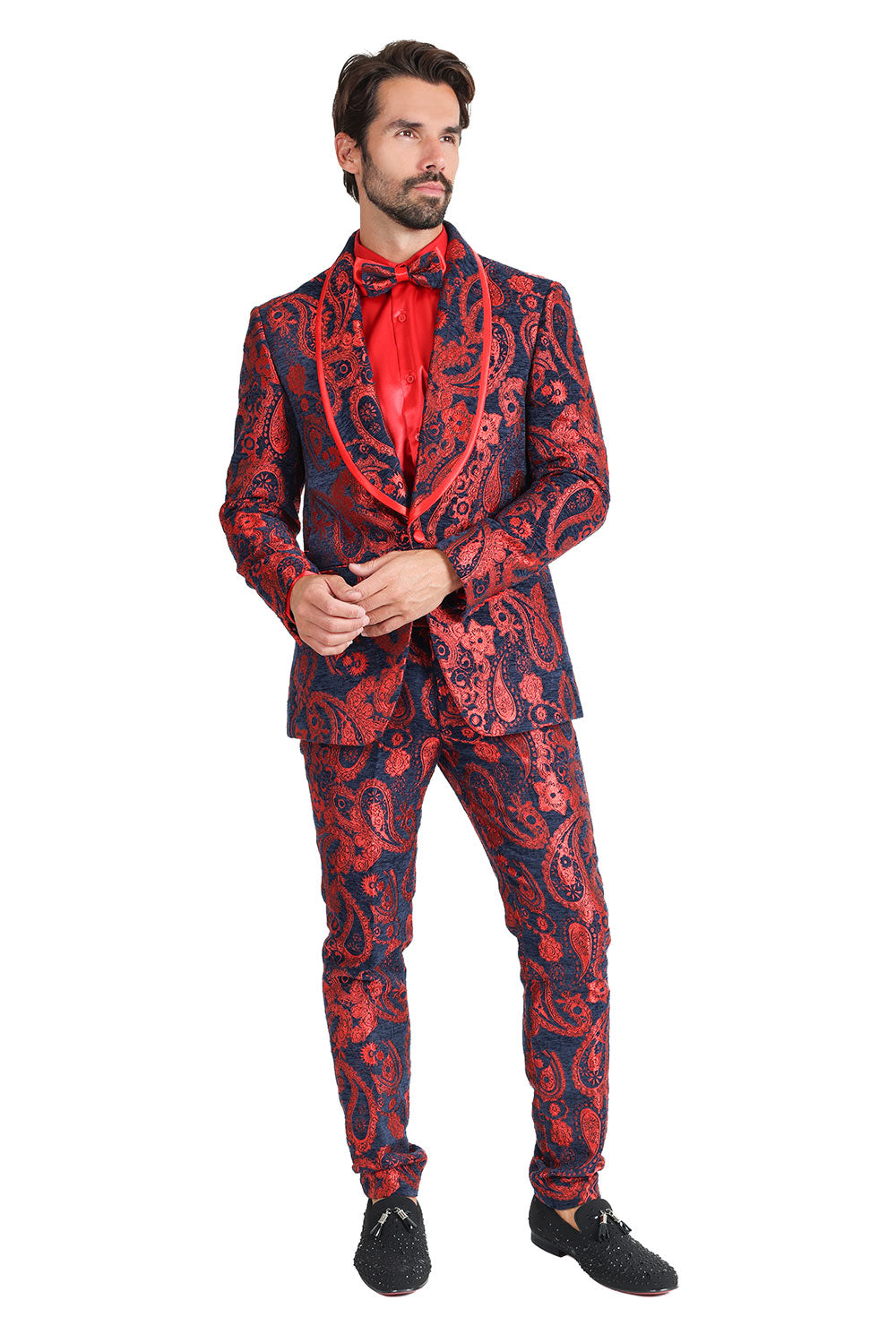 BARABAS Men's Paisley Shawl Lapel Luxury Blazer 2BL3101 Red