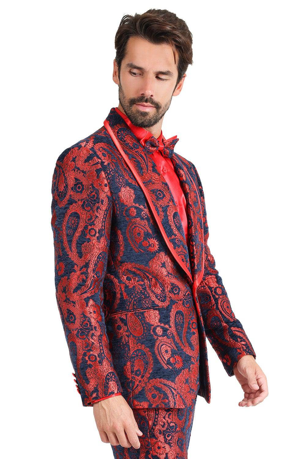 BARABAS Men's Paisley Shawl Lapel Luxury Blazer 2BL3101 Red