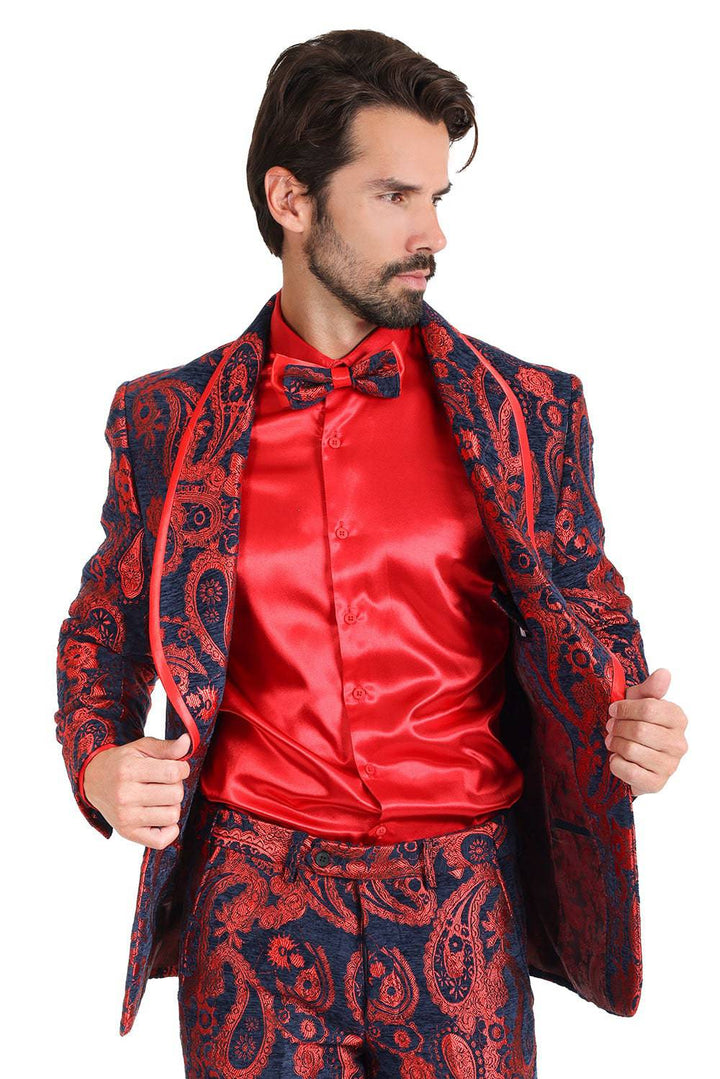 BARABAS Men's Paisley Shawl Lapel Luxury Blazer 2BL3101 Red