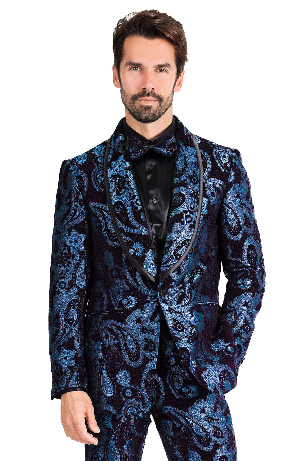 BARABAS Men's Paisley Shawl Lapel Luxury Blazer 2BL3101 Royal