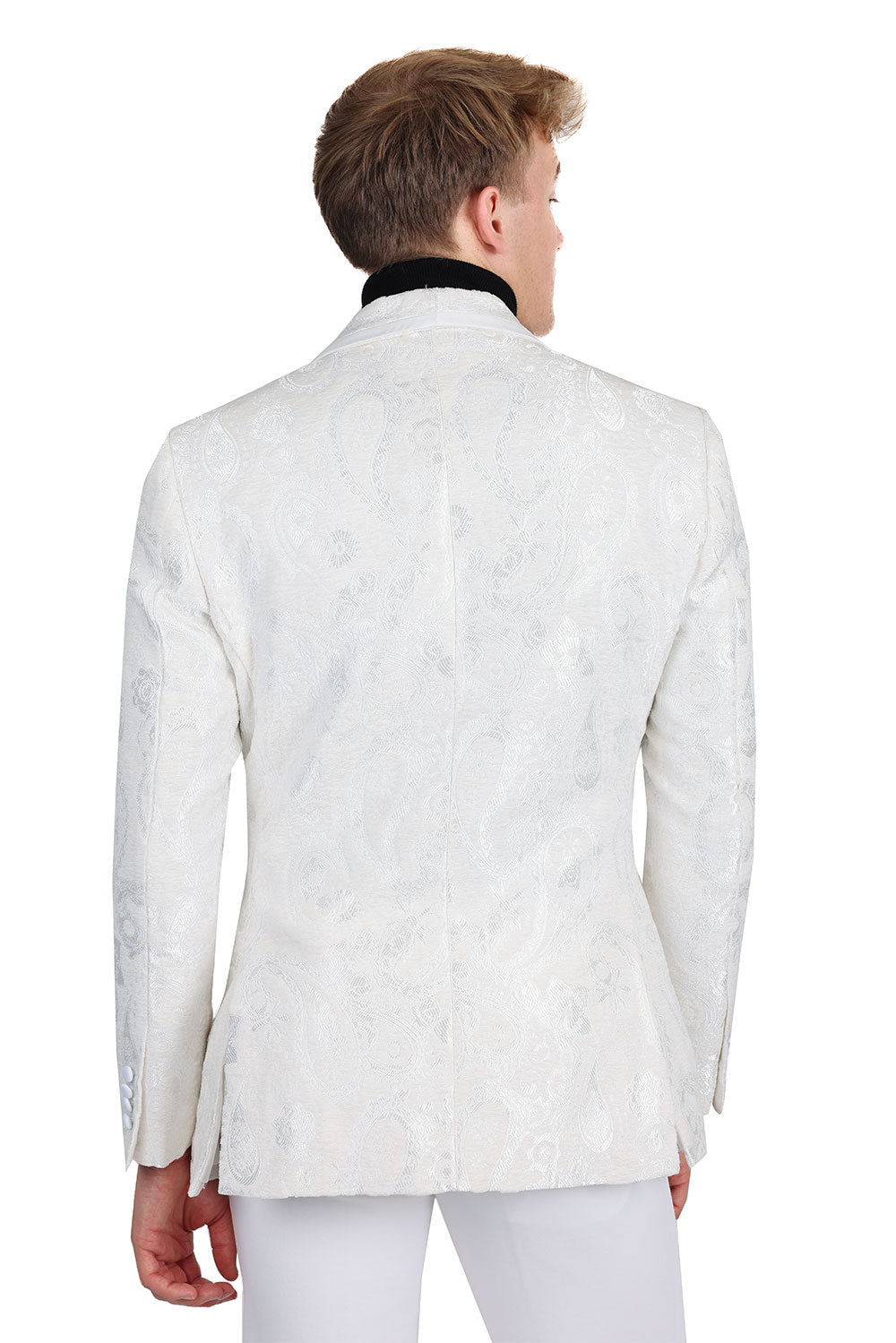 BARABAS Men's Paisley Shawl Lapel Luxury Blazer 2BL3101 White