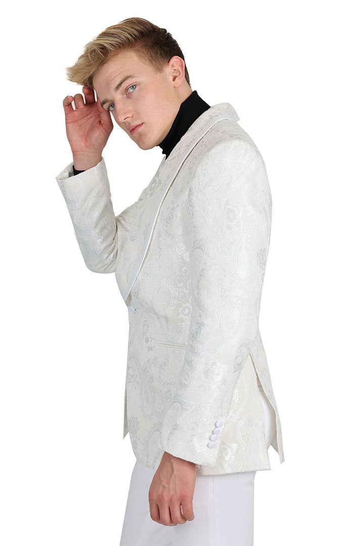 BARABAS Men's Paisley Shawl Lapel Luxury Blazer 2BL3101 White
