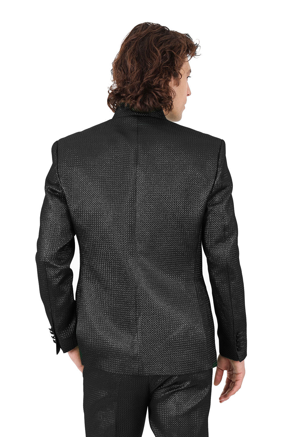 Barabas Men's Stand Collar Shiny Textured Material Blazer 2BL3105 Black