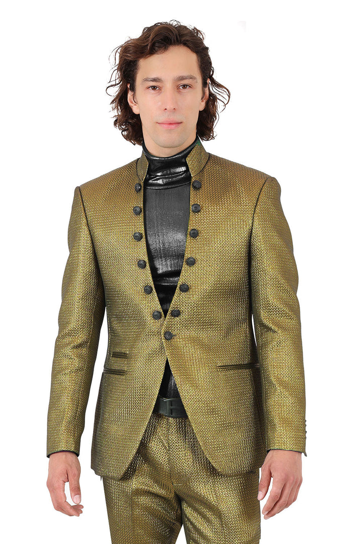 Barabas Men's Stand Collar Shiny Textured Material Blazer 2BL3105 Gold