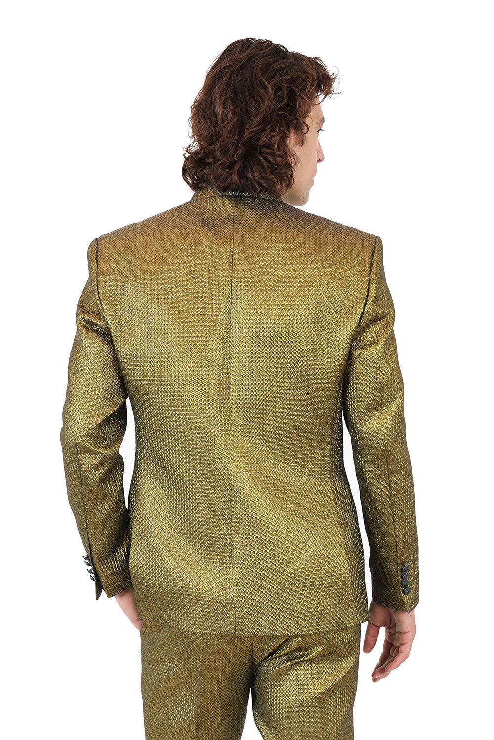 Barabas Men's Stand Collar Shiny Textured Material Blazer 2BL3105 Gold 
