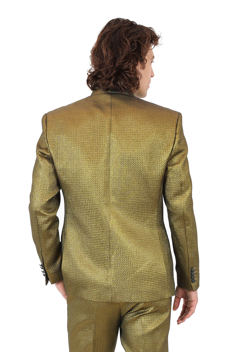 Barabas Men's Stand Collar Shiny Textured Material Blazer 2BL3105 Gold