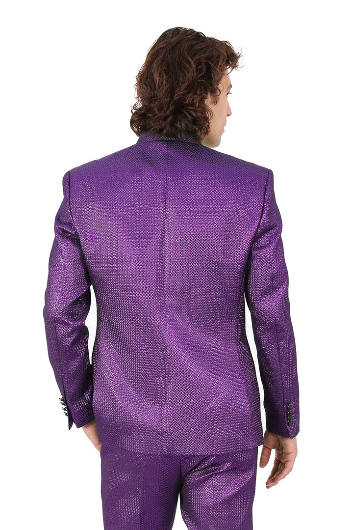 Barabas Men's Stand Collar Shiny Textured Material Blazer 2BL3105 Purple