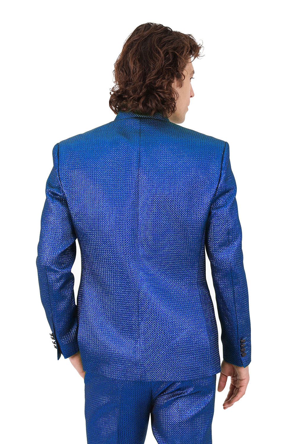 Barabas Men's Stand Collar Shiny Textured Material Blazer 2BL3105 Blue