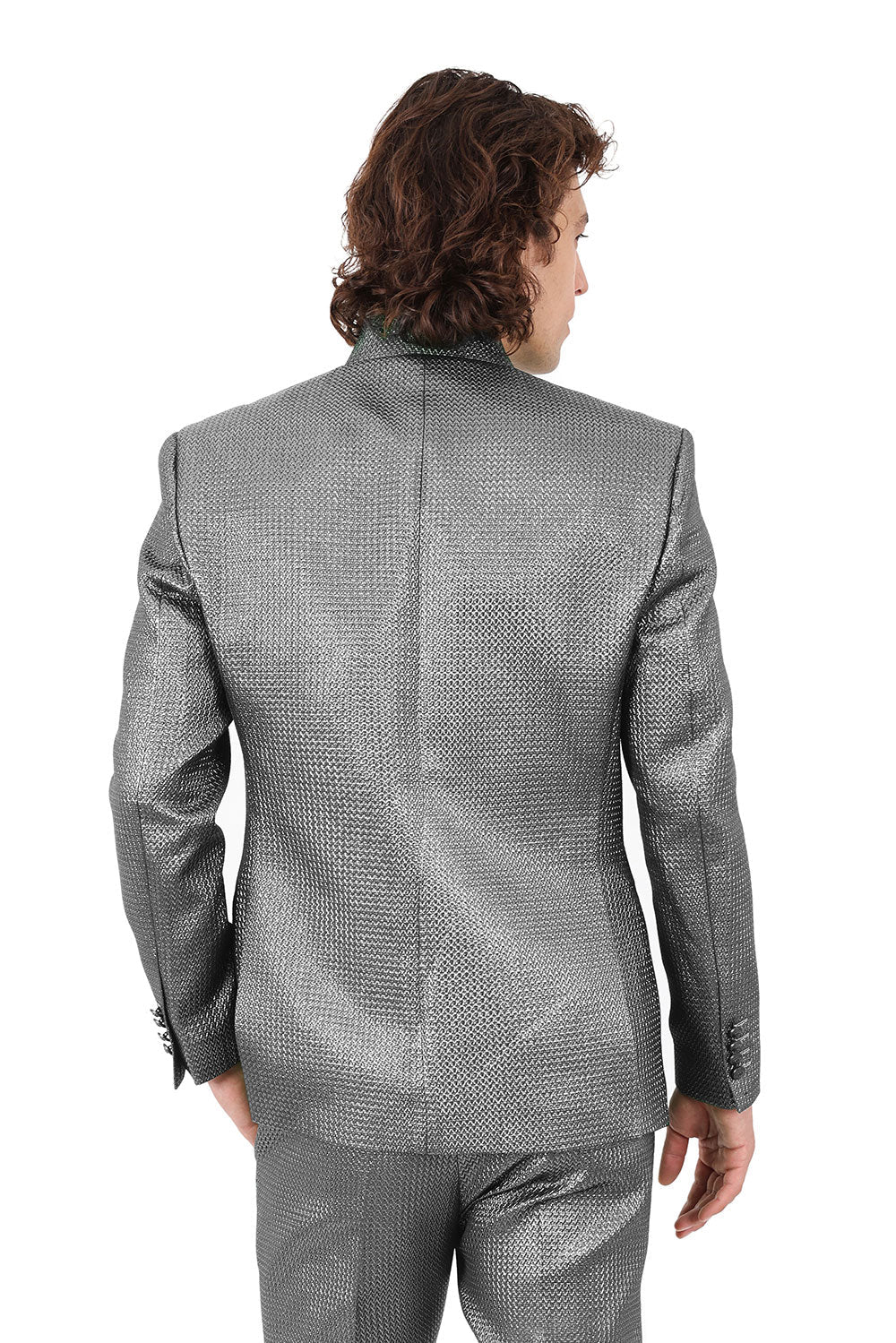Barabas Men's Stand Collar Shiny Textured Material Blazer 2BL3105 Silver