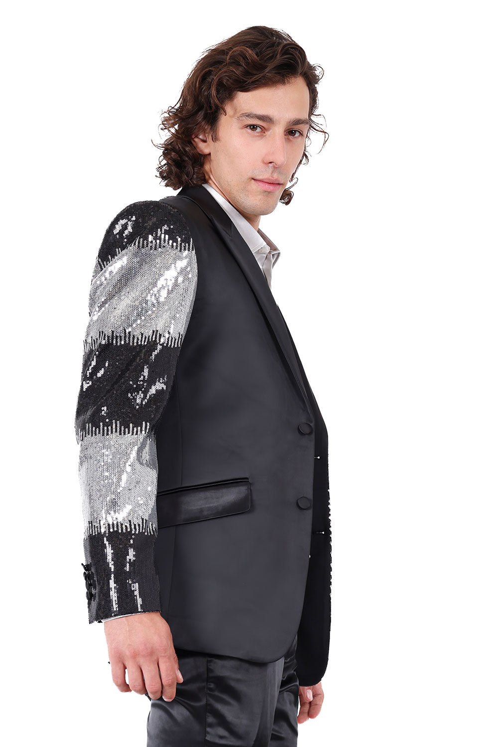 Barabas Men's Diamond Sequin Design Notched black Blazer 2BL3113 Black Silver