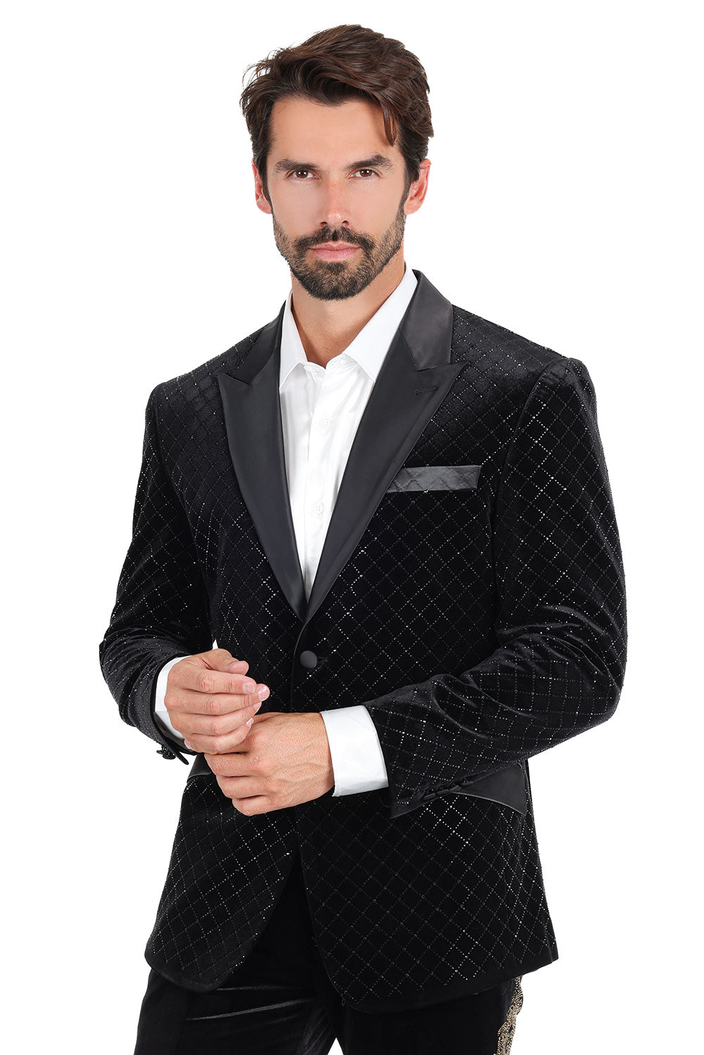 BARABAS Men's Diamond Shape Design Rhinestone Luxury Blazer 2BL3114 Black