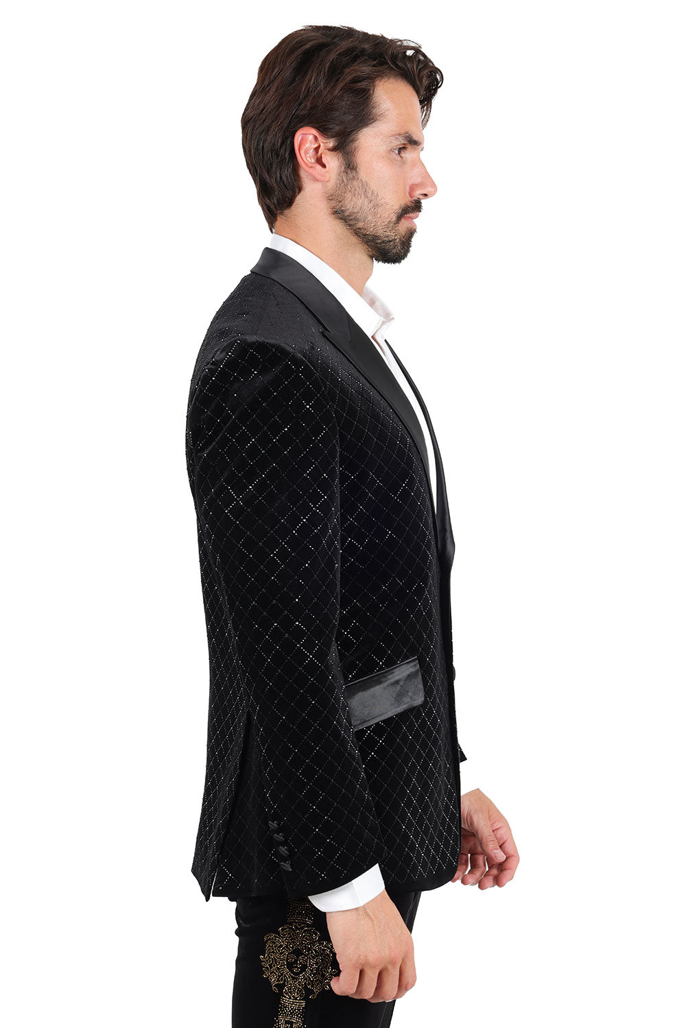 BARABAS Men's Diamond Shape Design Rhinestone Luxury Blazer 2BL3114 Black