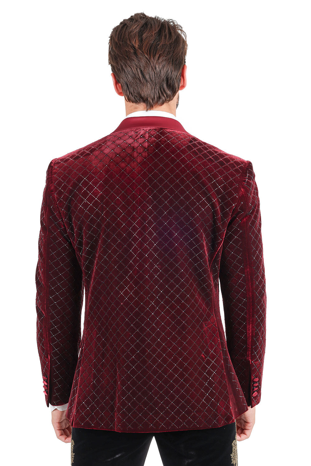 BARABAS Men's Diamond Shape Design Rhinestone Luxury Blazer 2BL3114 Burgundy