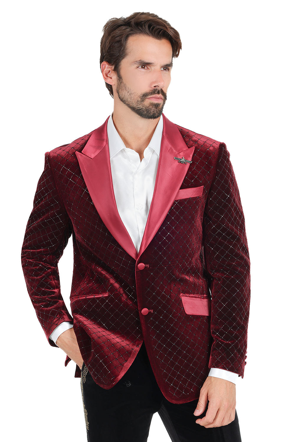 BARABAS Men's Diamond Shape Design Rhinestone Luxury Blazer 2BL3114 Burgundy