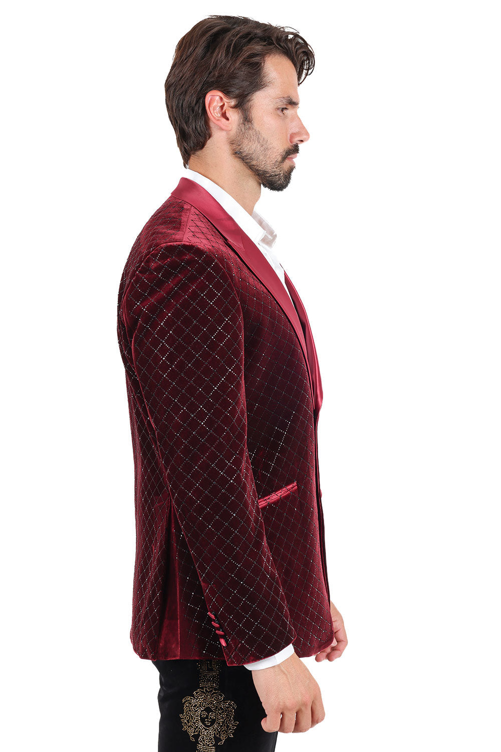 BARABAS Men's Diamond Shape Design Rhinestone Luxury Blazer 2BL3114 Burgundy